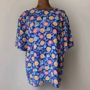 Vintage Kathy Che Top Size L Colorful Geometric‎ Short Sleeve USA Made 80s